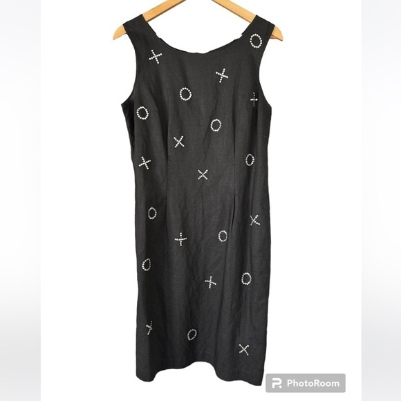 Et Al Dresses & Skirts - Et Al women’s sleeveless vintage XO rhinestone black linen Y2K dress Size 10